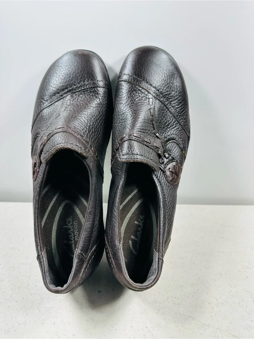 Clarks In Motion Comfort Shoes Women's 7 M Leather Brown Slip On Shoes 35733